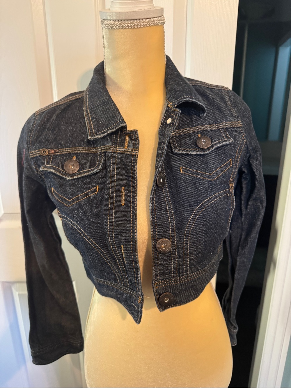 Y2K Limited Too Girls Size 12 Dark Wash Cropped Denim Jean Jacket
